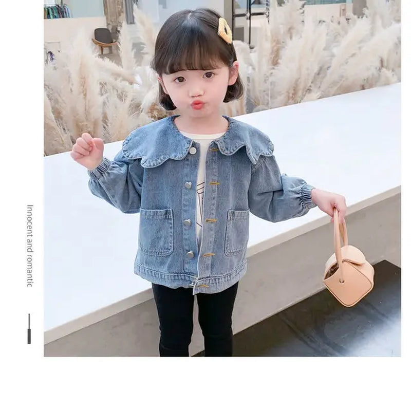 Girls Fall Outwear Jacket Toddler Kids Coats Tops Children Clothing Fashion Pocket Single-Breasted Peter Pan Collar Denim Jacket