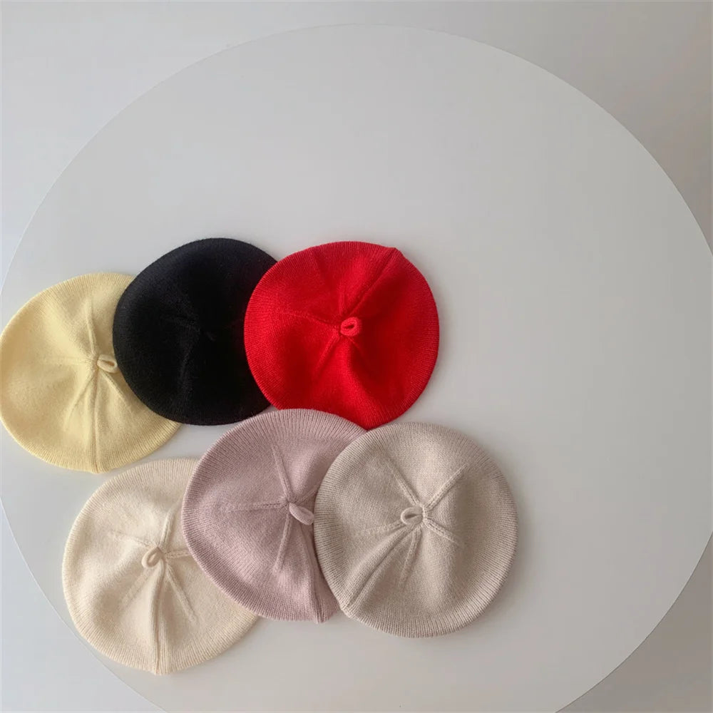 Fashion Baby Knitted Beret Hat Solid Color Children'S Warm Hats Autumn Winter Painter Cap for Girls Kids Bonnet Accessories