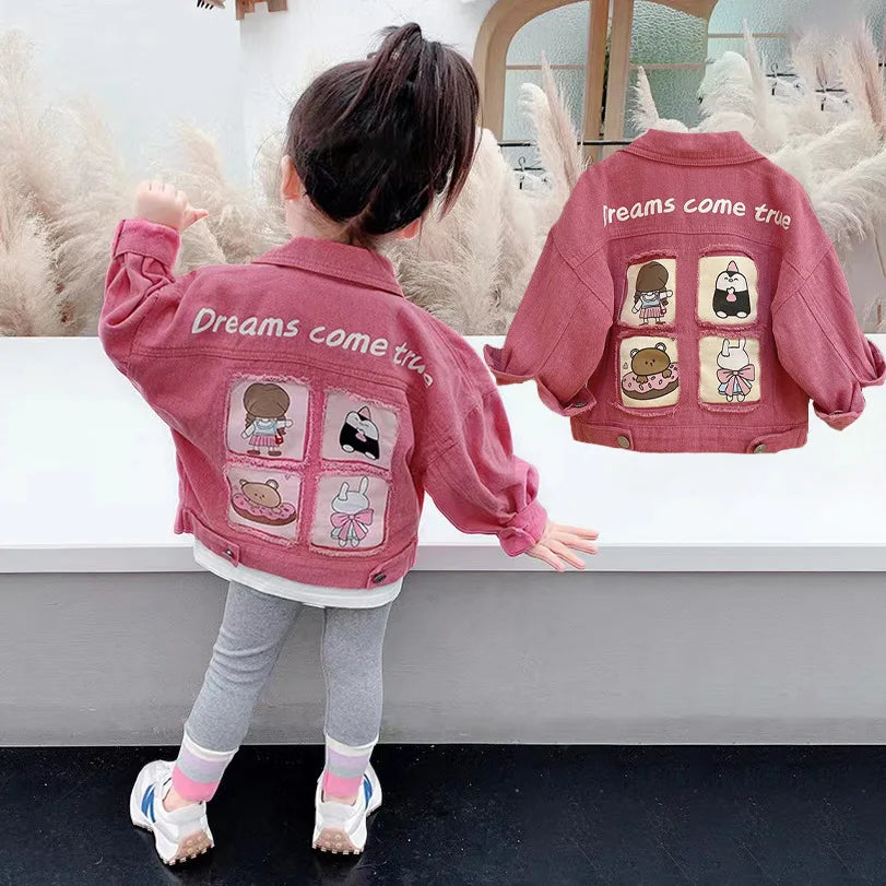 Spring Baby Girls Denim Jacket Korean Fashion Toddler Kids Jacket for Girls Coats Autumn 2 4 6 7 Yrs Children Girls Pink Coats