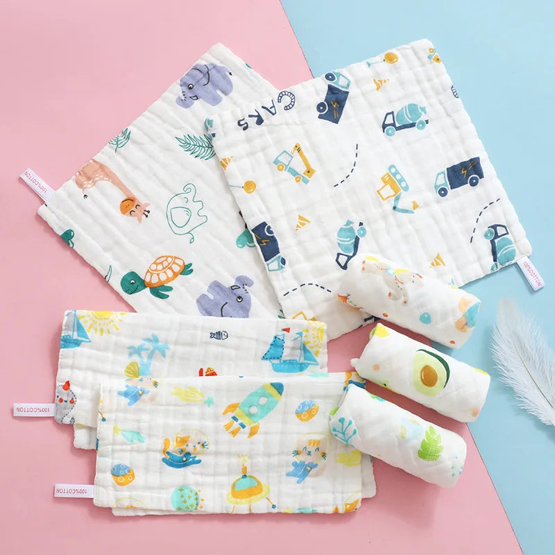 5Pcs Muslin 6 Layers Cotton Soft Newborn Baby Towels Baby Face Towel Handkerchief Bathing Feeding Face Washcloth Wipe Burp Cloth