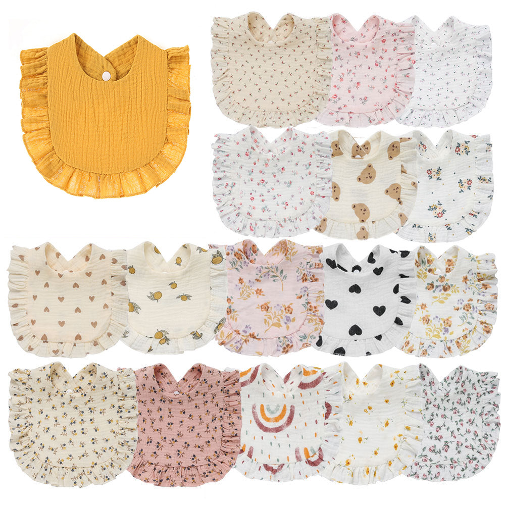 Korean Style Baby Feeding Drool Bib Ruffle Floral Infants Saliva Towel Soft Cotton Burp Cloth for Newborn Toddler Kids Bibs New