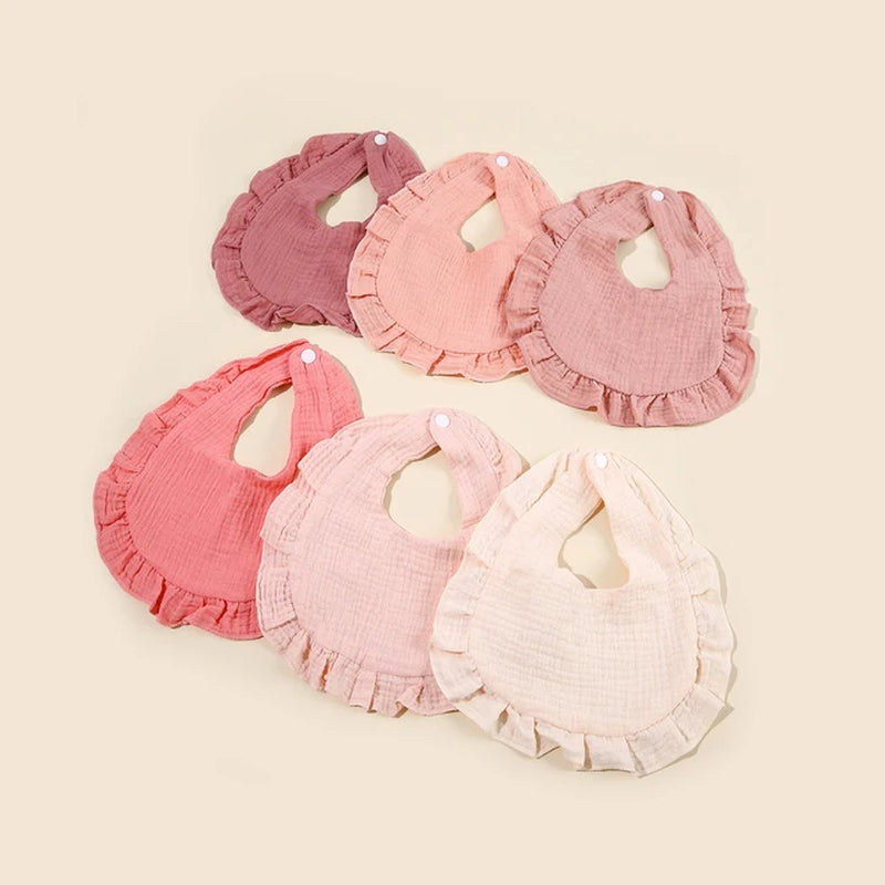 Hot Sale Children Bib Set Cotton Muslin Toddler Baby Comfort Saliva Color Dorp Shape Towel Solid with Button Kid Bibs